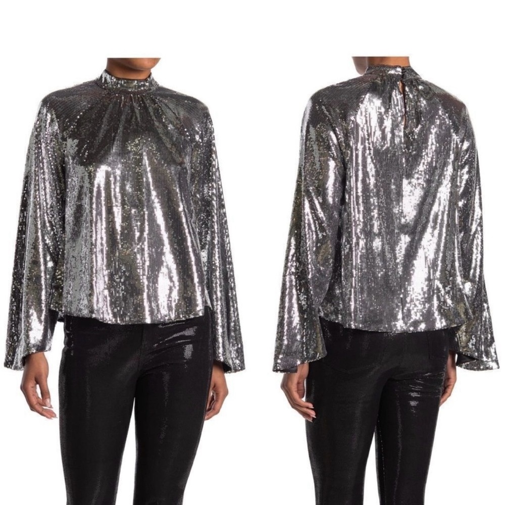 RtA Tennessee Metallic Silver Sequin Blouse. Size S